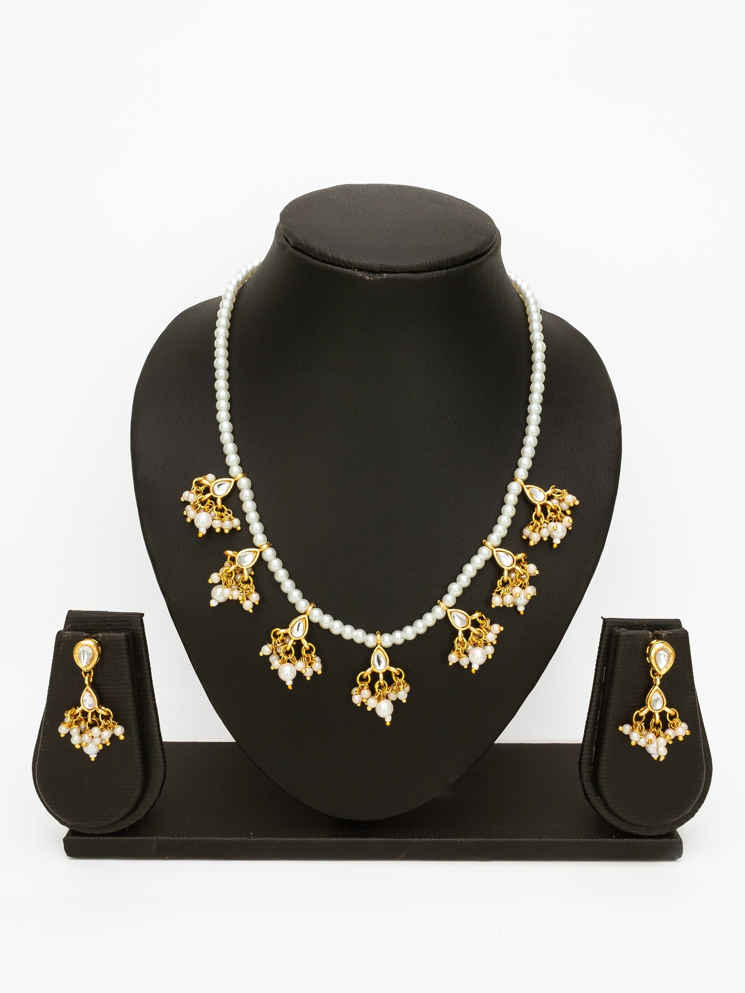 Aadita Gold Plated Pearl Beads & Kundan Choker Necklace Set for Women & Girls WNK4774