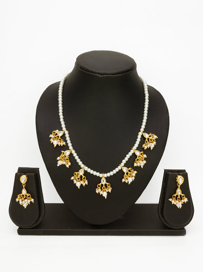 Aadita Gold Plated Pearl Beads & Kundan Choker Necklace Set for Women & Girls WNK4774