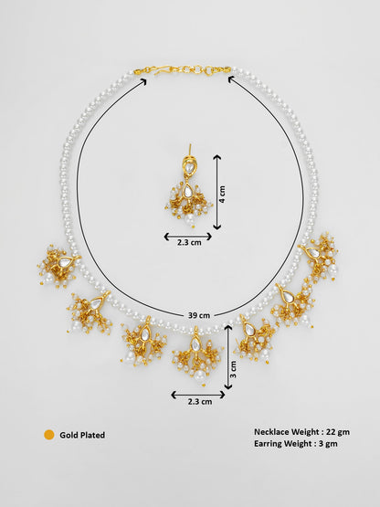 Aadita Gold Plated Pearl Beads & Kundan Choker Necklace Set for Women & Girls WNK4774