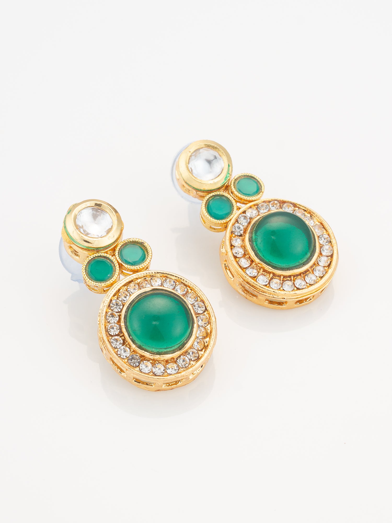 Aadita Green & White Gold Plated Traditional Necklace Set