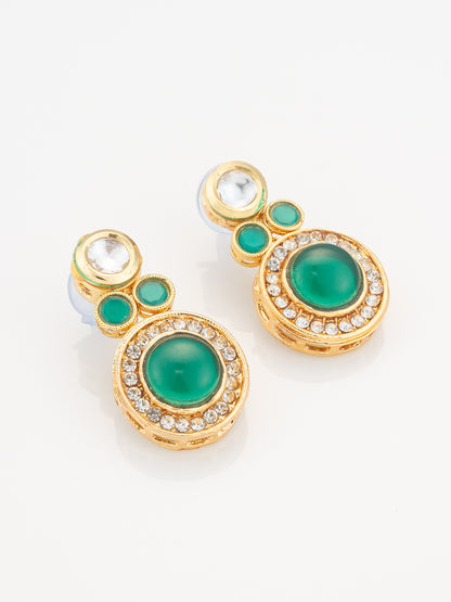 Aadita Green & White Gold Plated Traditional Necklace Set