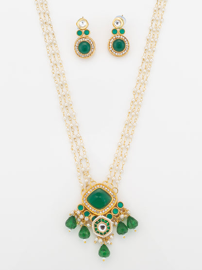Aadita Green & White Gold Plated Traditional Necklace Set