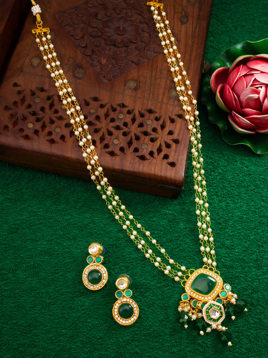 Aadita Green & White Gold Plated Traditional Necklace Set