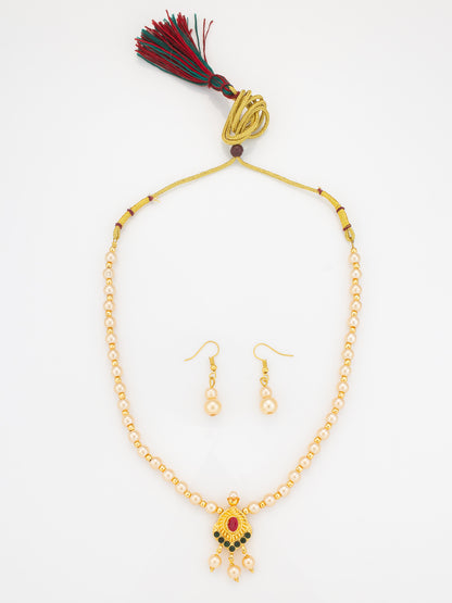 Aadita Gold-Plated Pearl Beaded Traditional Necklace Set