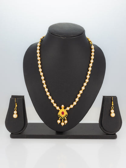Aadita Gold-Plated Pearl Beaded Traditional Necklace Set
