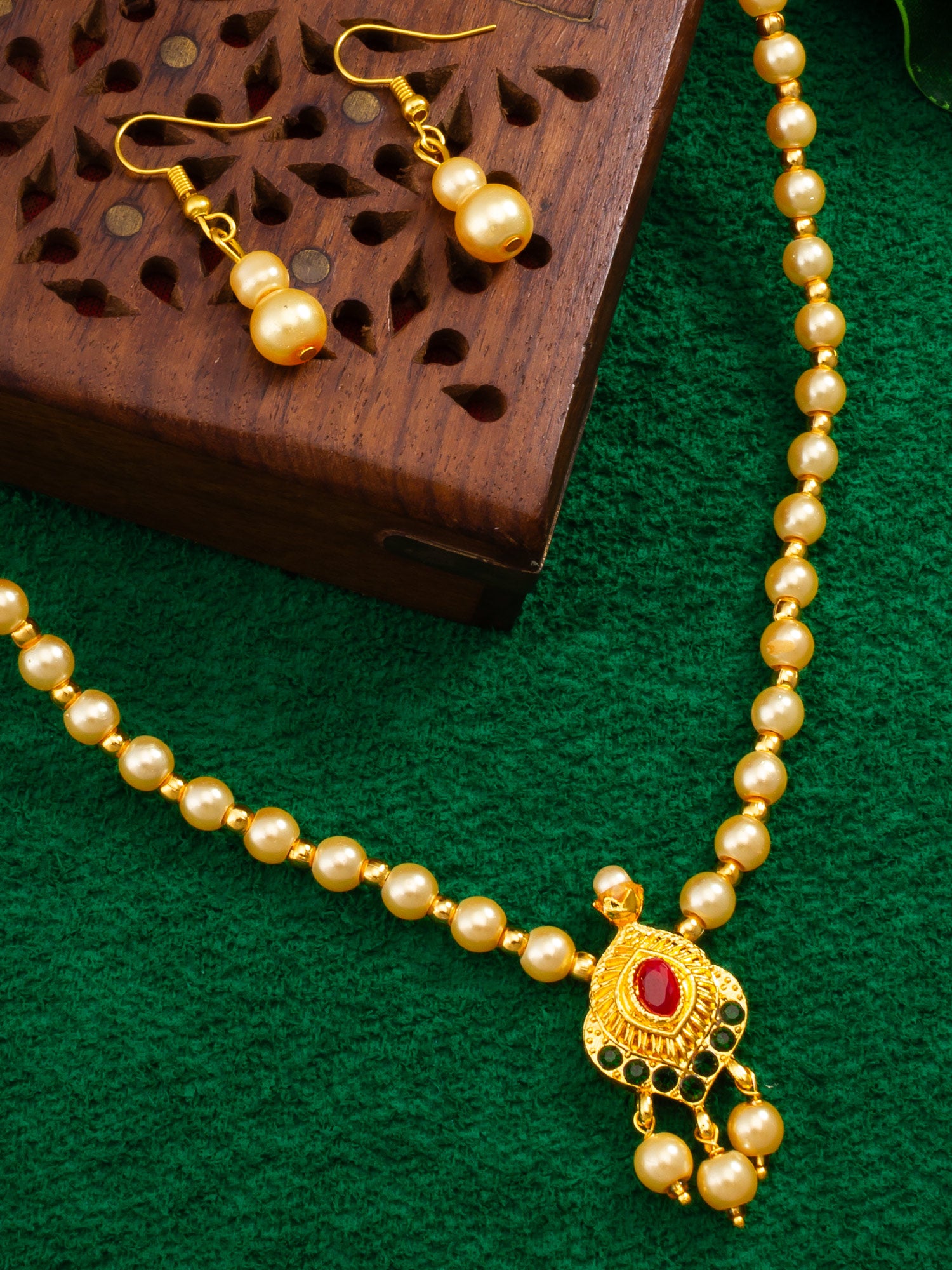 Aadita Gold-Plated Pearl Beaded Traditional Necklace Set