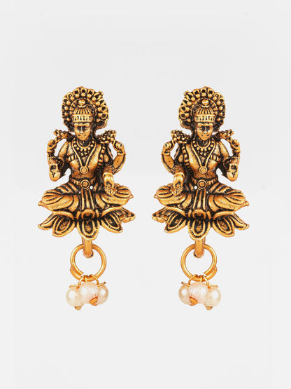 Aadita Antique Gold Plated Goddess Laxmi Temple Necklace Set with Earrings