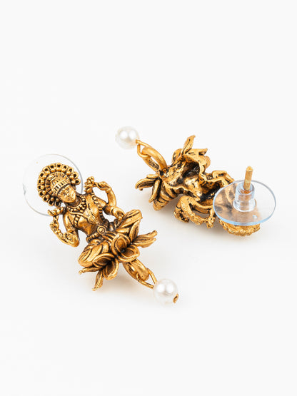 Aadita Gold Plated Traditional Laxmi Temple Necklace Set with Earrings for Women