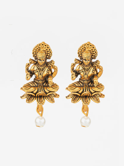Aadita Gold Plated Temple Design Peacock Choker Necklace Set with Earrings