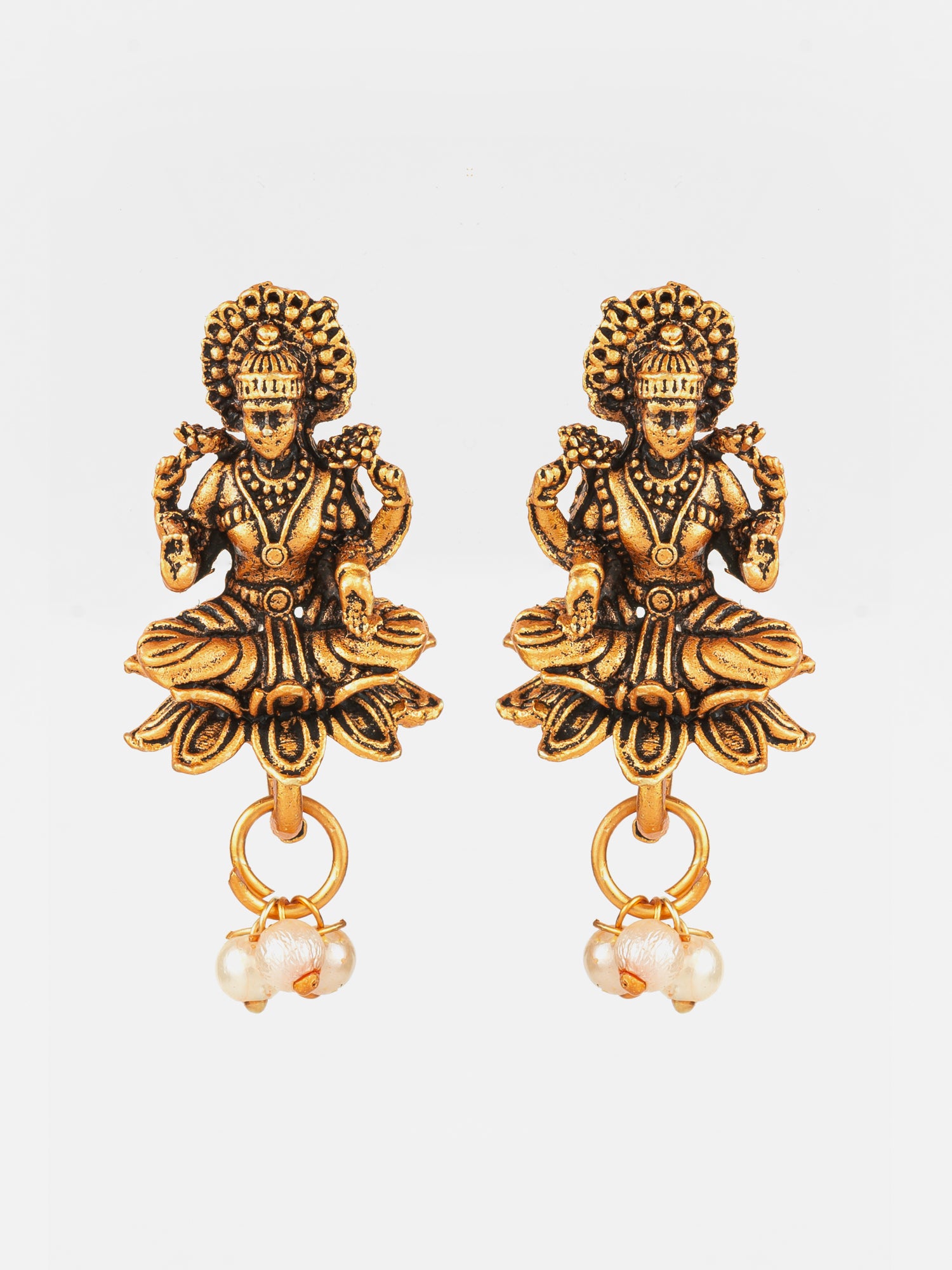 Aadita Gold Plated Laxmi Temple Necklace Set With Pearl Beads
