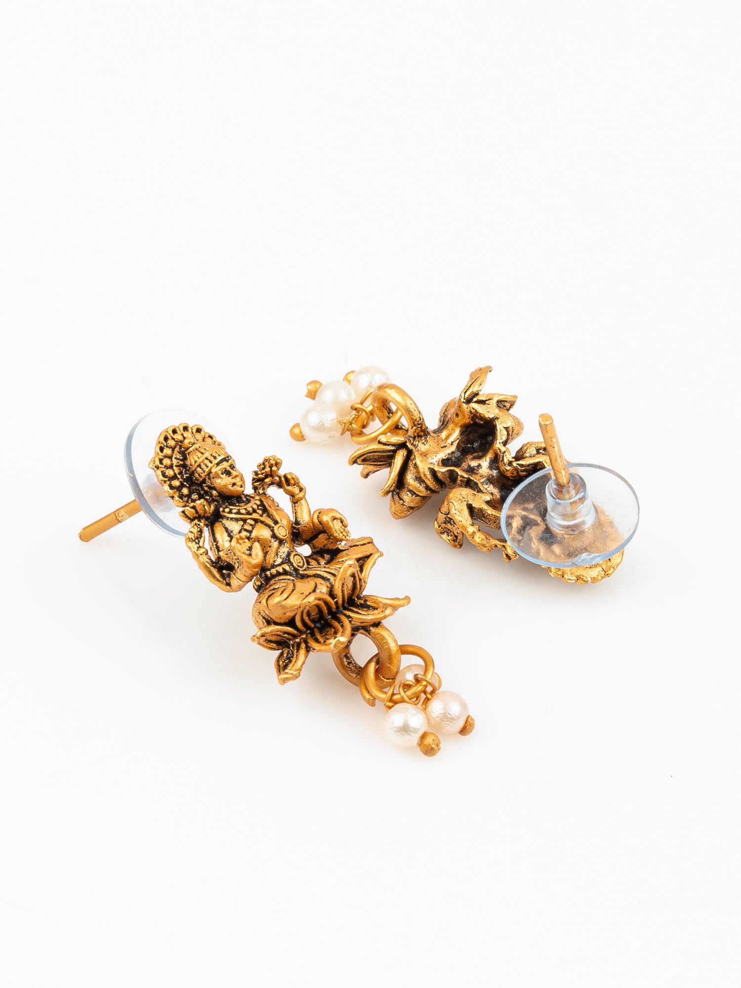 Aadita Gold Plated Laxmi Temple Necklace Set With Pearl Beads