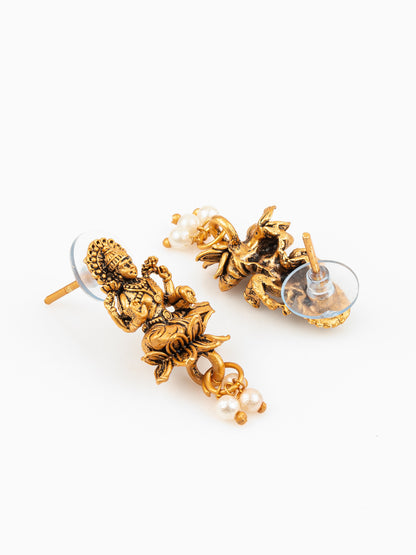 Aadita Gold Plated Laxmi Temple Necklace Set With Pearl Beads