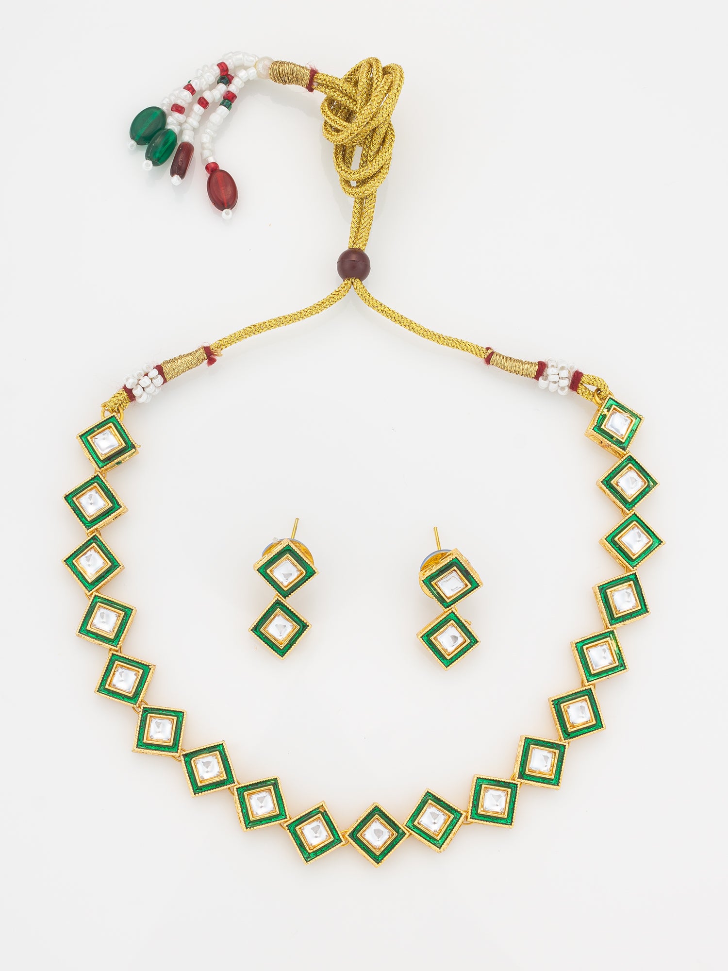 Aadita Gold Plated Green Meenakari Kundan Necklace Set for Women