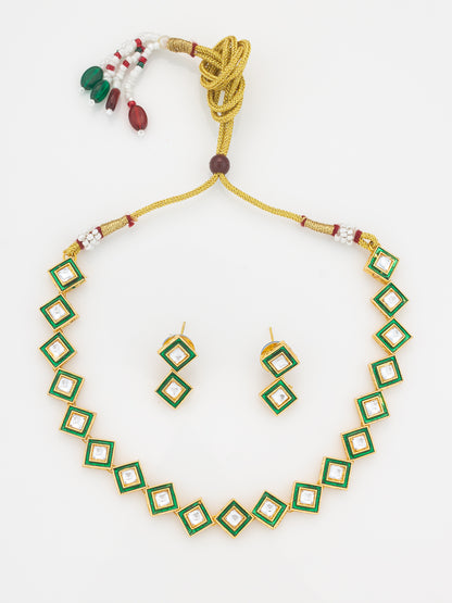 Aadita Gold Plated Green Meenakari Kundan Necklace Set for Women