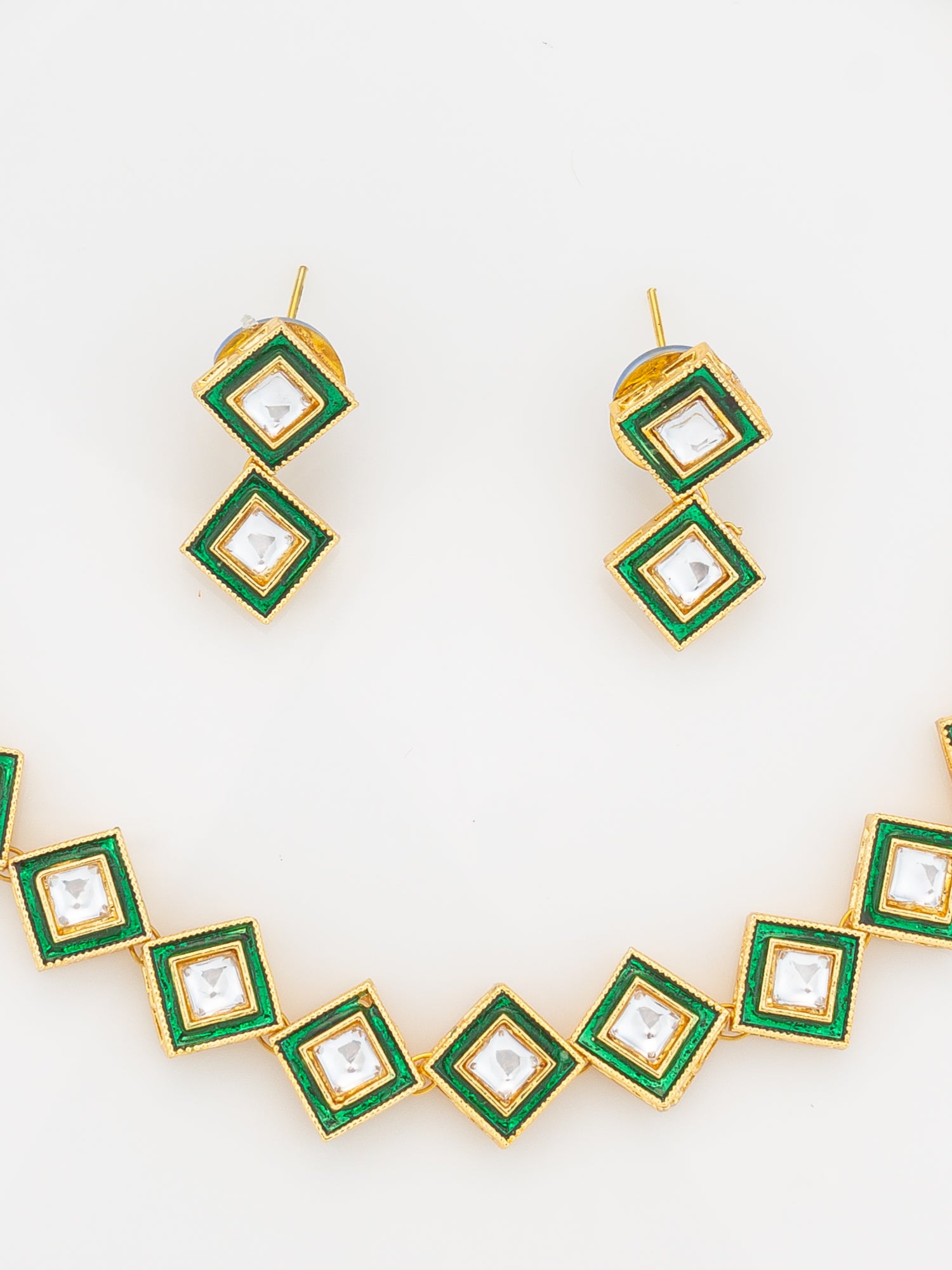 Aadita Gold Plated Green Meenakari Kundan Necklace Set for Women