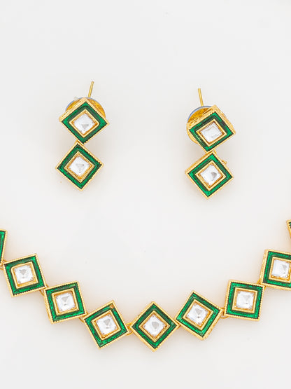 Aadita Gold Plated Green Meenakari Kundan Necklace Set for Women