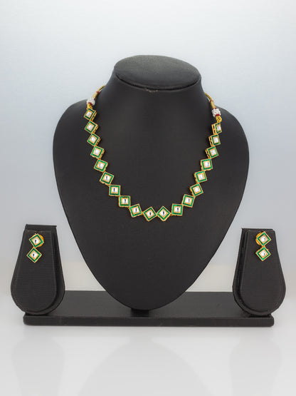 Aadita Gold Plated Green Meenakari Kundan Necklace Set for Women