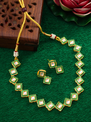 Aadita Gold Plated Green Meenakari Kundan Necklace Set for Women