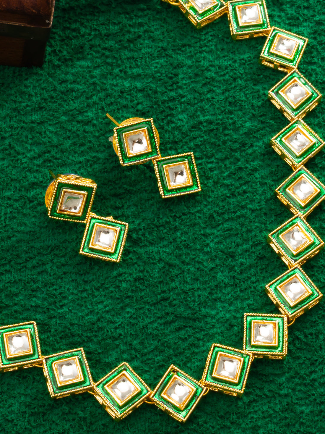 Gold Plated Green Meenakari Kundan Necklace Set for Women