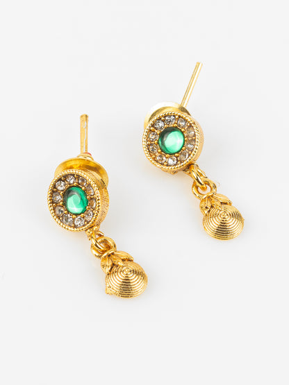 Aadita Traditional Gold-Plated Green Stone Necklace Set for Women | Ethnic Temple Jewelry with Earrings | Festive & Wedding Wear