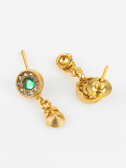 Aadita Traditional Gold-Plated Green Stone Necklace Set for Women | Ethnic Temple Jewelry with Earrings | Festive & Wedding Wear