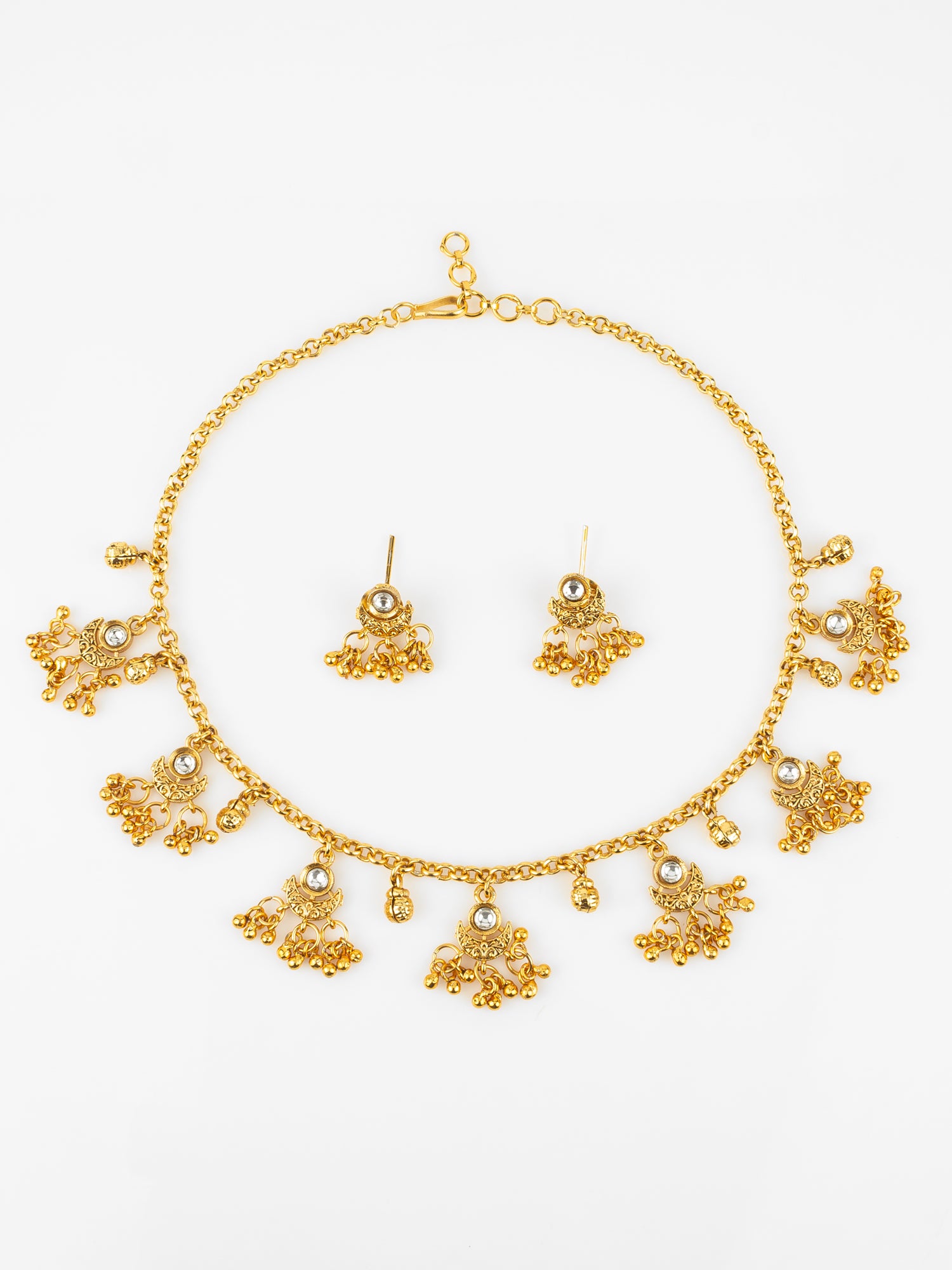 Aadita Gold-Plated Traditional Jhumka Necklace Set for Women | White Stone Ethnic Jewellery with Earrings | Bridal & Festive Wear