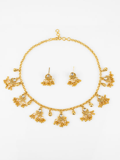 Aadita Gold-Plated Traditional Jhumka Necklace Set for Women | White Stone Ethnic Jewellery with Earrings | Bridal & Festive Wear