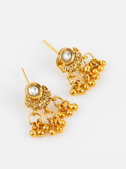 Aadita Gold-Plated Traditional Jhumka Necklace Set for Women | White Stone Ethnic Jewellery with Earrings | Bridal & Festive Wear