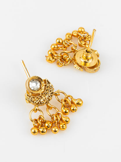 Aadita Gold-Plated Traditional Jhumka Necklace Set for Women | White Stone Ethnic Jewellery with Earrings | Bridal & Festive Wear