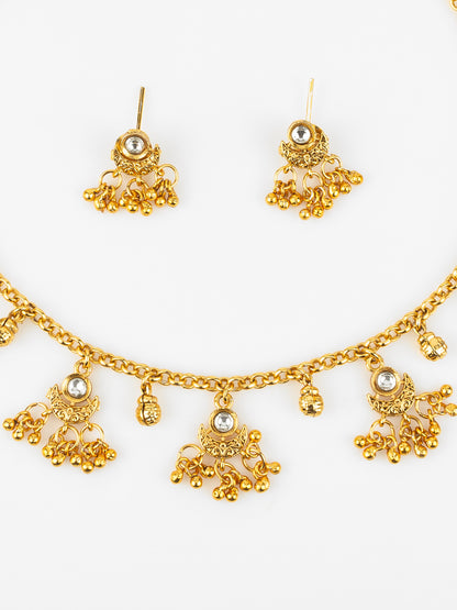 Aadita Gold-Plated Traditional Jhumka Necklace Set for Women | White Stone Ethnic Jewellery with Earrings | Bridal & Festive Wear