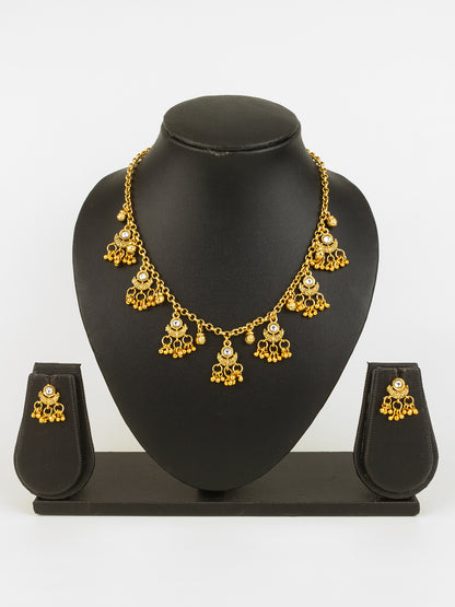 Aadita Gold-Plated Traditional Jhumka Necklace Set for Women | White Stone Ethnic Jewellery with Earrings | Bridal & Festive Wear