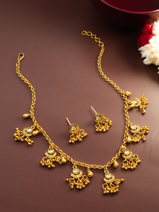 Aadita Gold-Plated Traditional Jhumka Necklace Set for Women | White Stone Ethnic Jewellery with Earrings | Bridal & Festive Wear