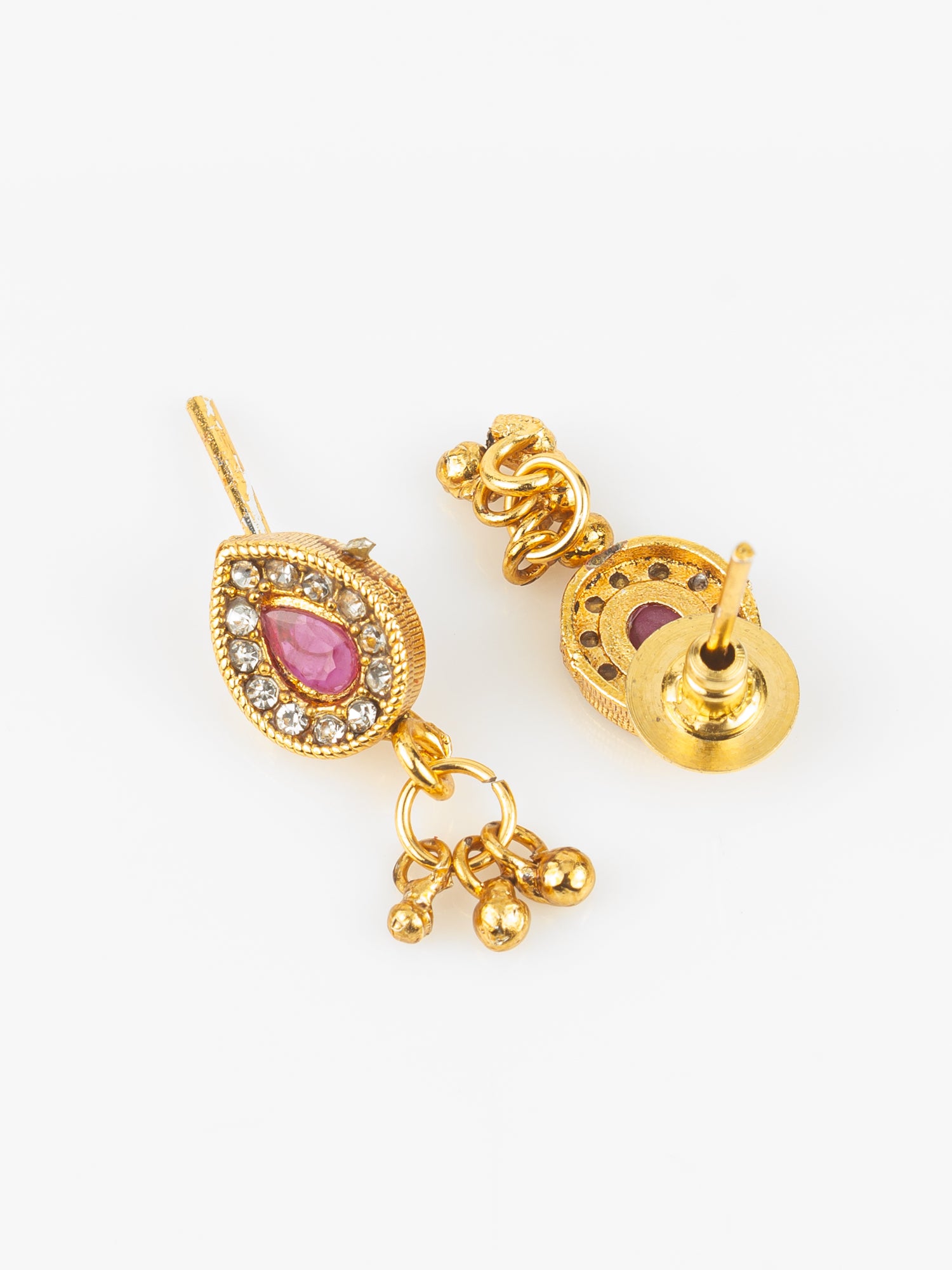 Aadita Gold-Plated Pink Stone Necklace Set for Women | Traditional Teardrop Design with Earrings | Ethnic Bridal & Festive Jewellery