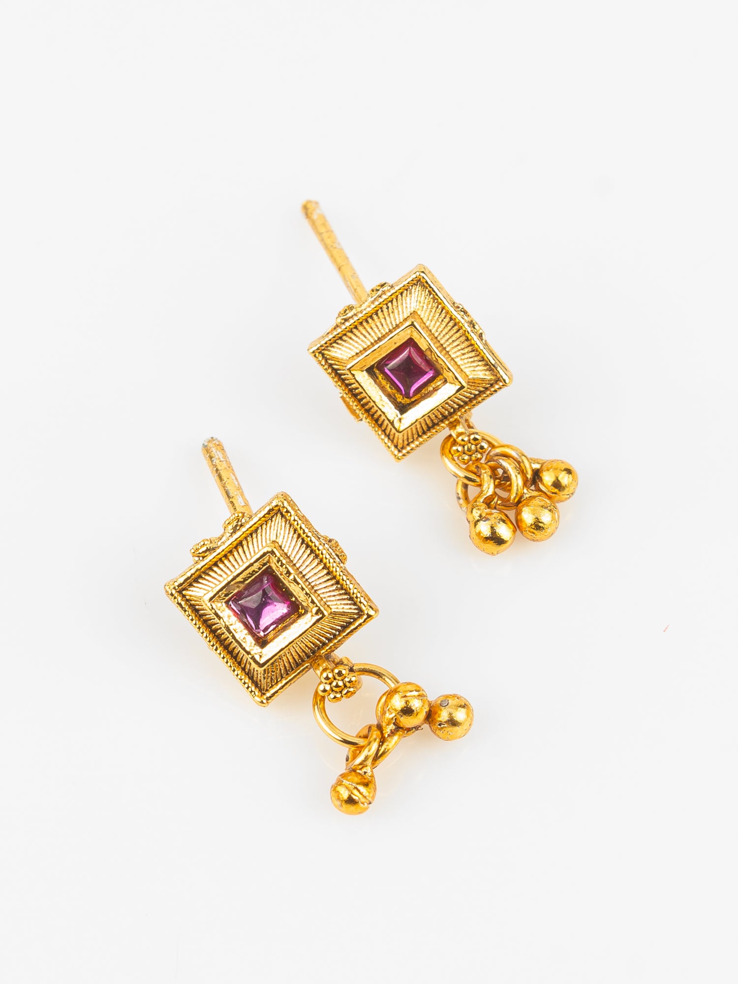 Aadita Gold-Plated Square Stone Necklace Set for Women | Traditional Pink & Green Pendant Jewellery with Earrings | Bridal & Festive Wear