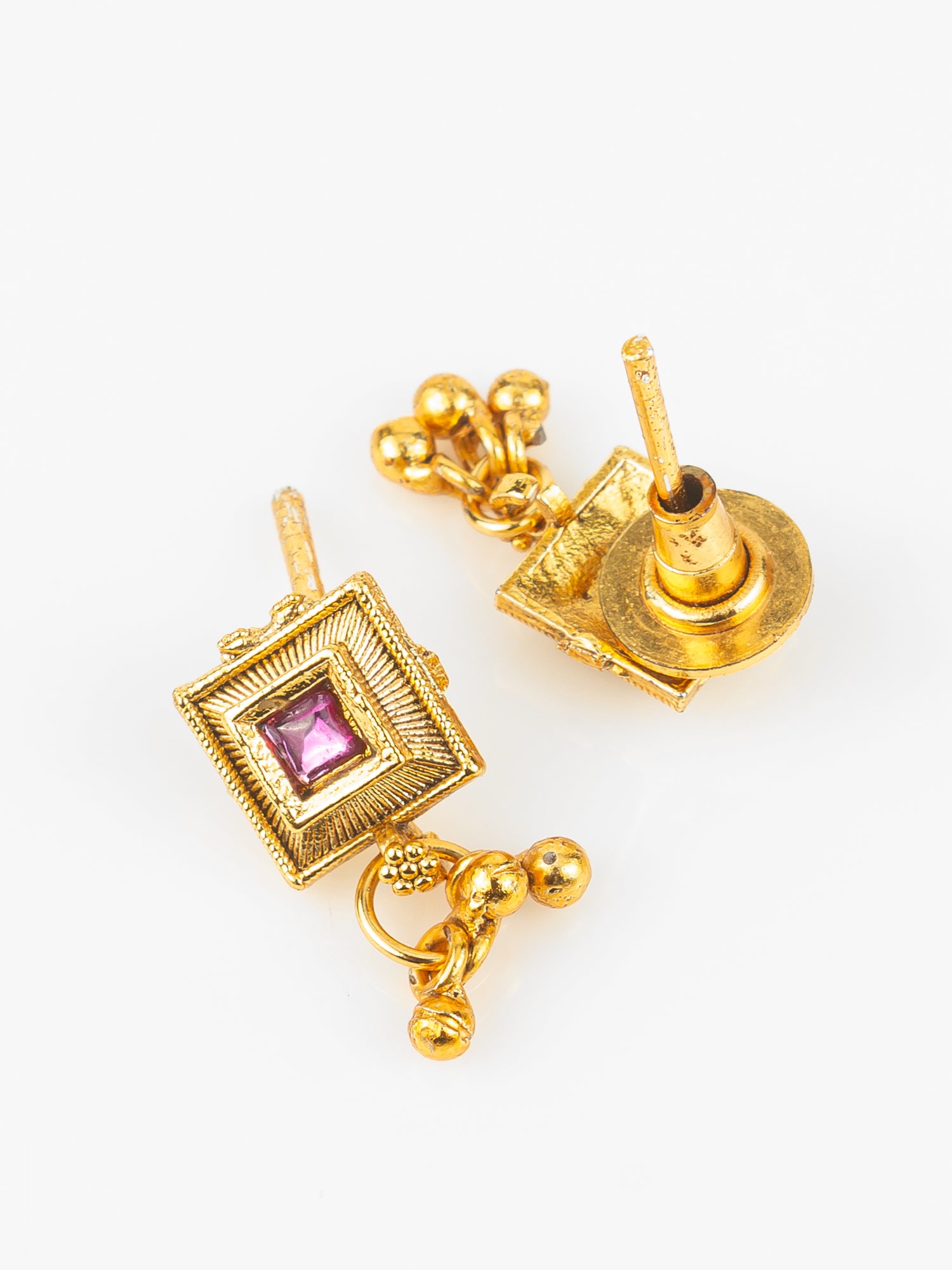 Aadita Gold-Plated Square Stone Necklace Set for Women | Traditional Pink & Green Pendant Jewellery with Earrings | Bridal & Festive Wear
