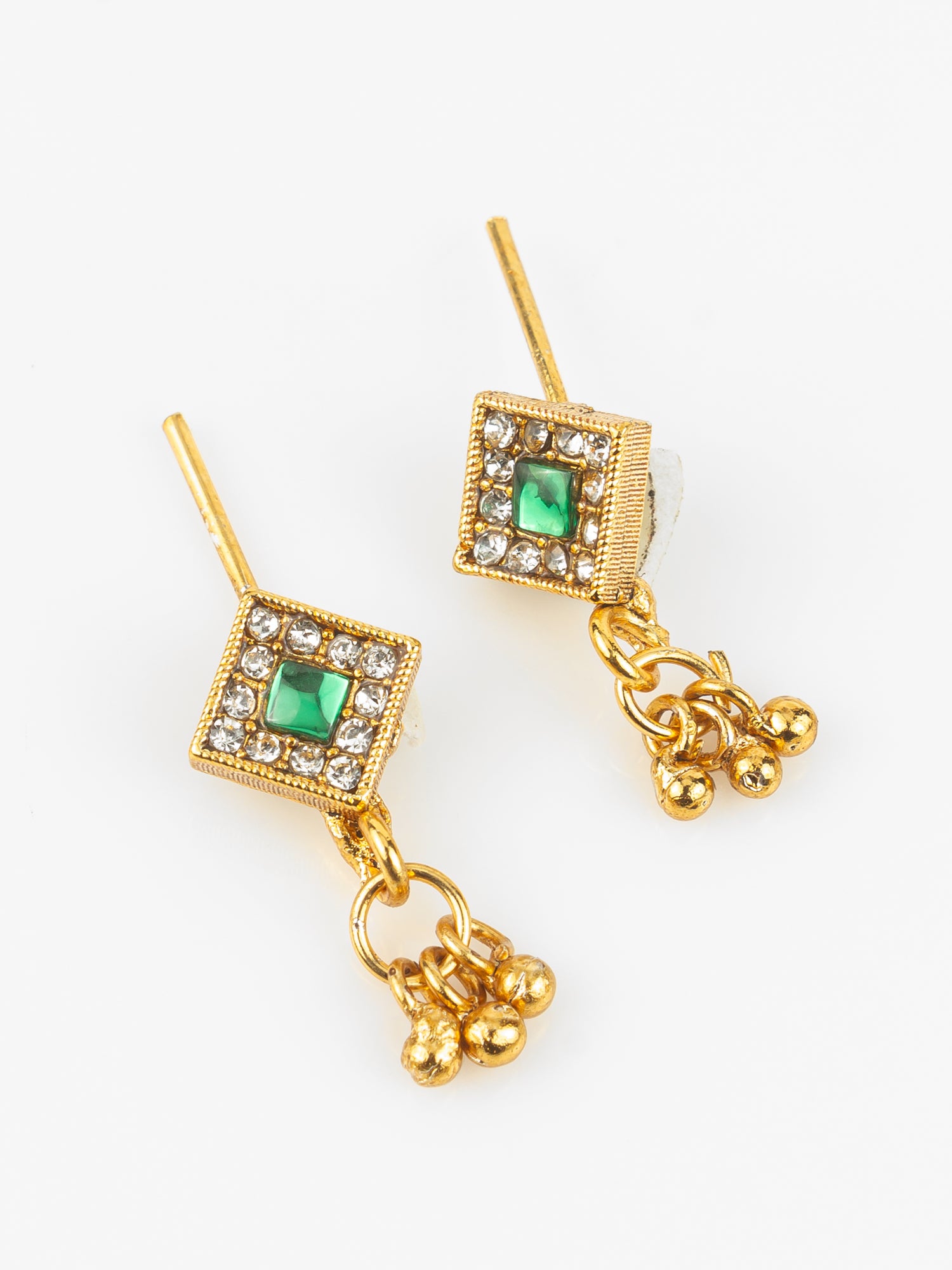 Aadita Gold-Plated Square Stone Necklace Set for Women | Green & Pink Traditional Pendant Jewellery with Earrings | Festive & Bridal Wear
