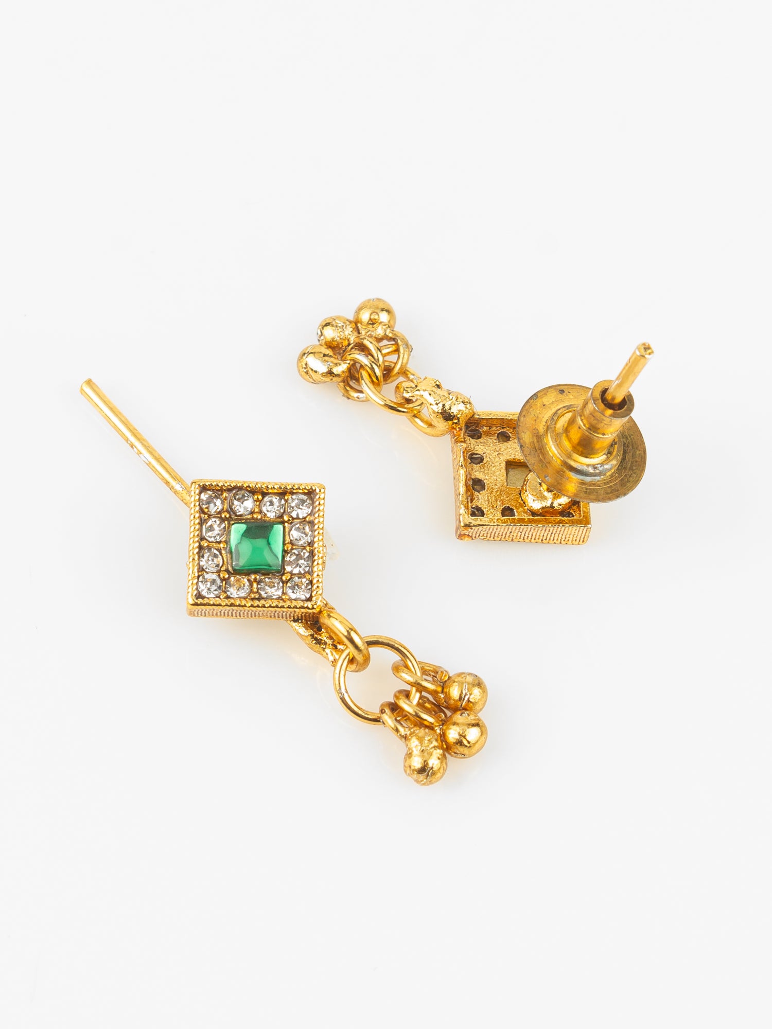 Aadita Gold-Plated Square Stone Necklace Set for Women | Green & Pink Traditional Pendant Jewellery with Earrings | Festive & Bridal Wear