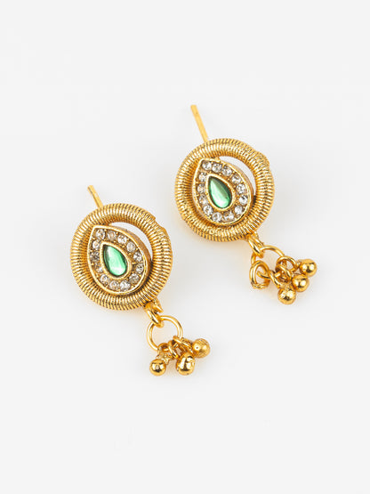 Aadita Gold-Plated Teardrop Stone Necklace Set for Women | Green & Pink Ethnic Jewellery with Earrings | Bridal & Festive Wear