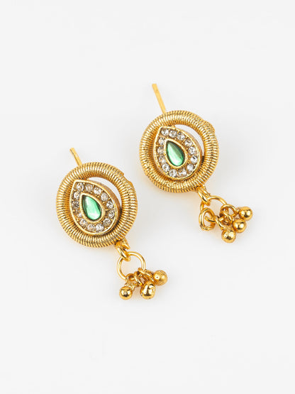 Aadita Gold-Plated Teardrop Stone Necklace Set for Women | Green & Pink Ethnic Jewellery with Earrings | Bridal & Festive Wear WNK4807