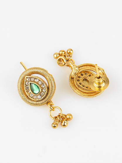 Aadita Gold-Plated Teardrop Stone Necklace Set for Women | Green & Pink Ethnic Jewellery with Earrings | Bridal & Festive Wear