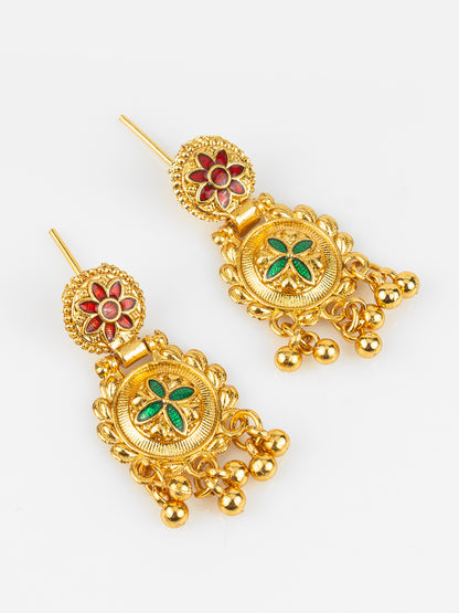 Aadita Gold-Plated Temple Peacock Necklace Set for Women | Traditional Bridal Jewellery with Earrings | Antique South Indian Design