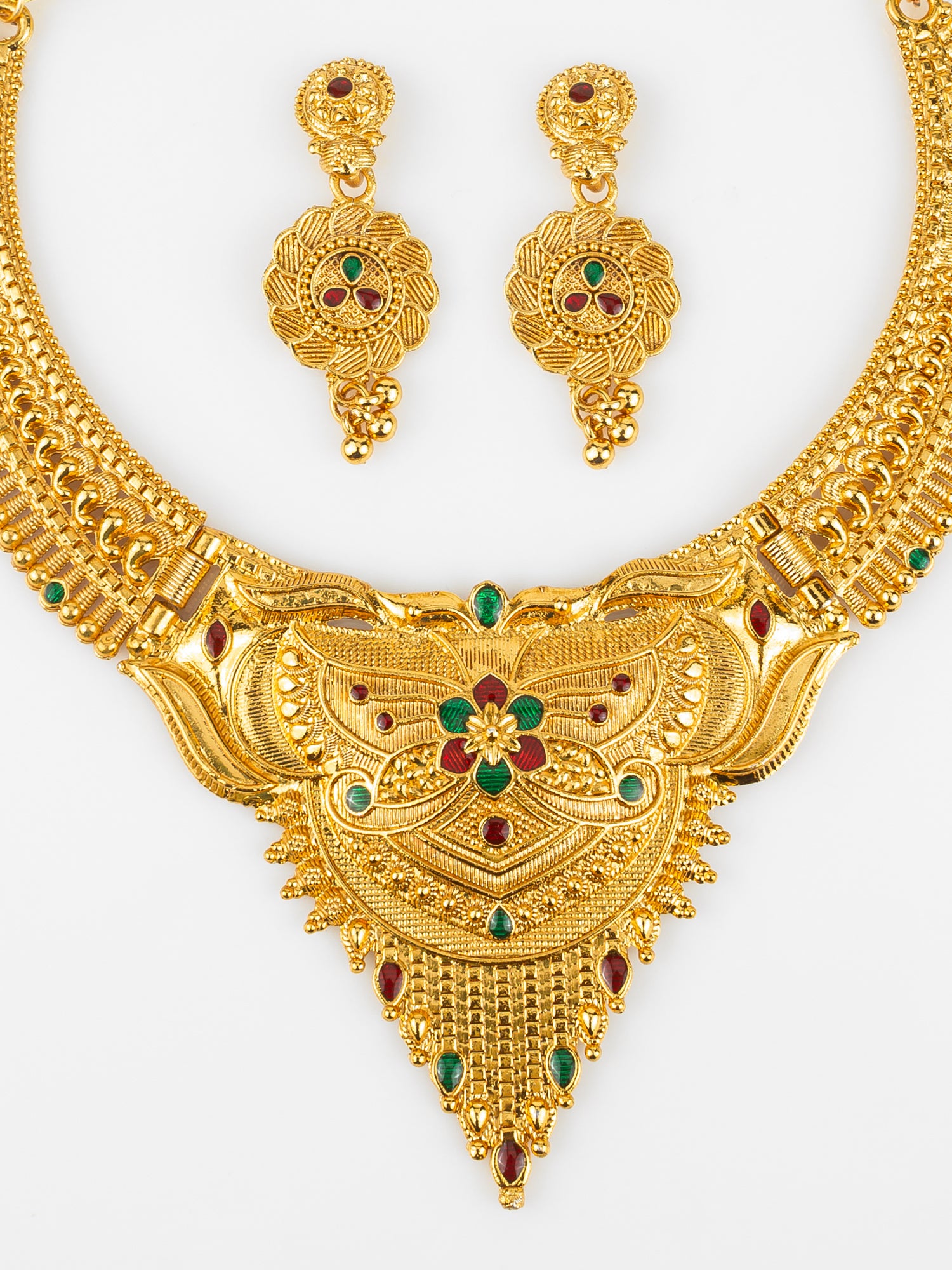 Aadita Gold-Plated Temple Necklace Set for Women | Bridal Peacock Jewellery | Traditional Design