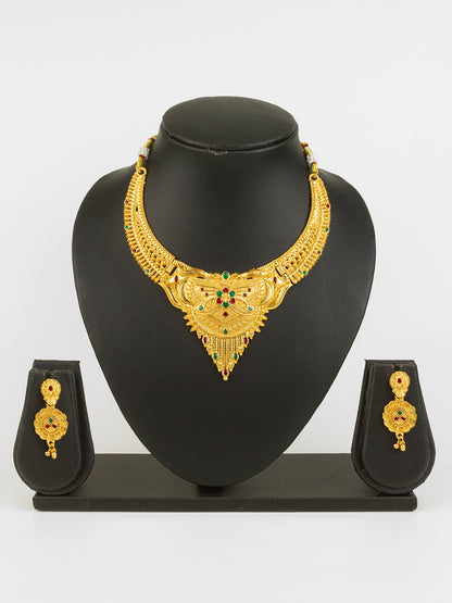 Aadita Gold-Plated Temple Necklace Set for Women | Bridal Peacock Jewellery | Traditional Design