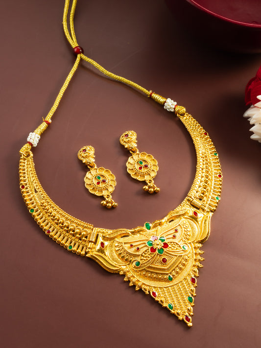 Aadita Gold-Plated Temple Necklace Set for Women | Bridal Peacock Jewellery | Traditional Design