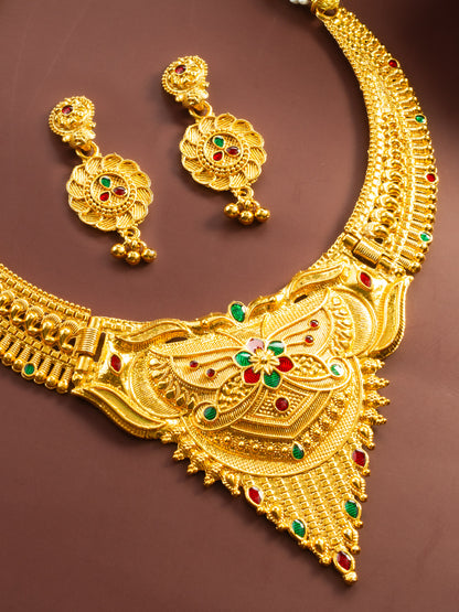 Aadita Gold-Plated Temple Necklace Set for Women | Bridal Peacock Jewellery | Traditional Design