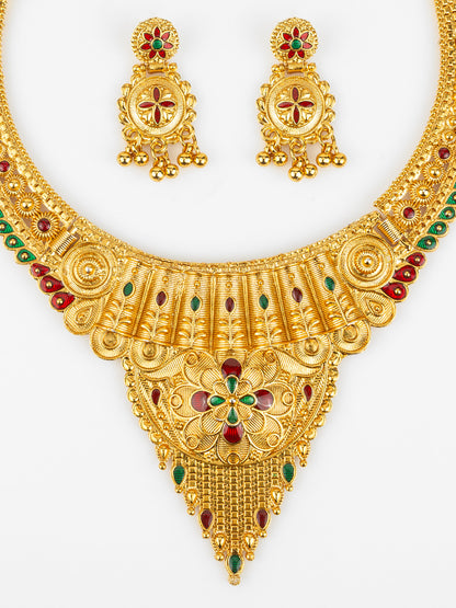 Aadita Gold-Plated Temple Necklace Set for Women | Bridal Peacock Jewellery | Traditional Design