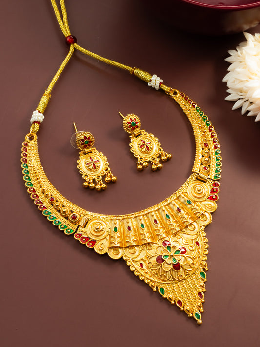 Aadita Gold-Plated Temple Necklace Set for Women | Bridal Peacock Jewellery | Traditional Design