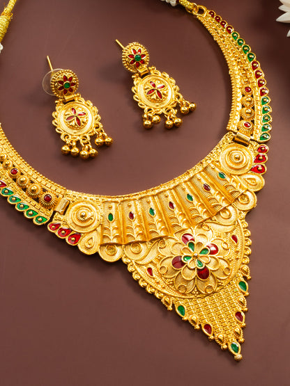 Aadita Gold-Plated Temple Necklace Set for Women | Bridal Peacock Jewellery | Traditional Design