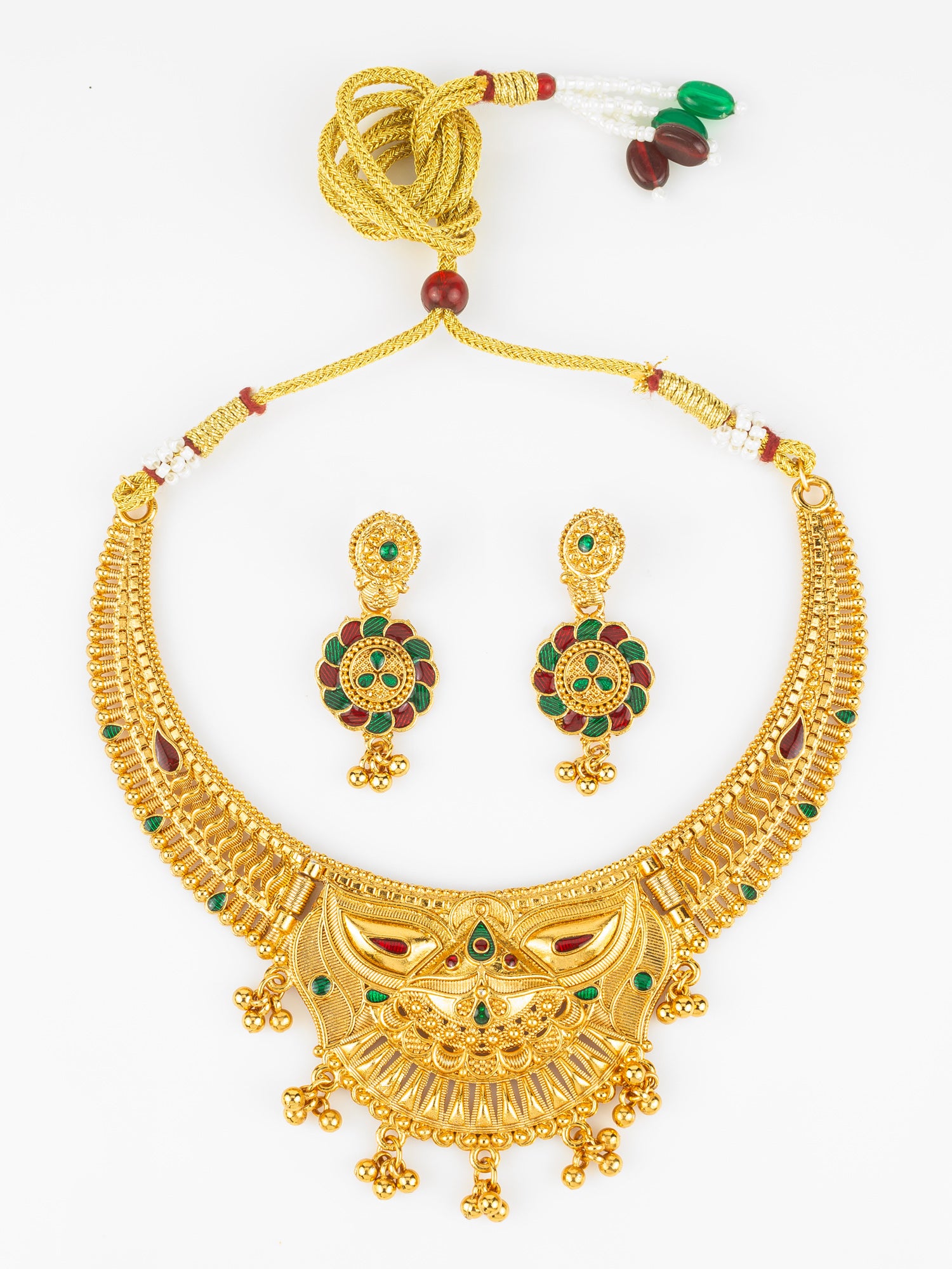 Aadita Gold-Plated Temple Necklace Set for Women | Bridal Peacock Jewellery | Traditional Design