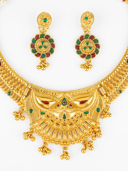 Aadita Gold-Plated Temple Necklace Set for Women | Bridal Peacock Jewellery | Traditional Design